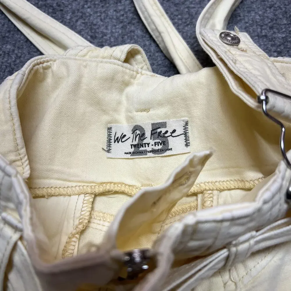We The Free Shorts Womens 25 Yellow Paperbag Suspenders Belted Twill Cotton